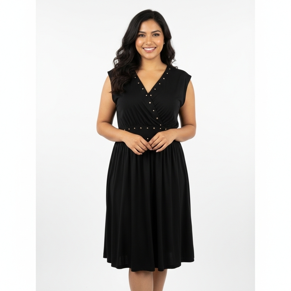 Beverly Drive Black Studded Faux Wrap Dress Size 20/22W